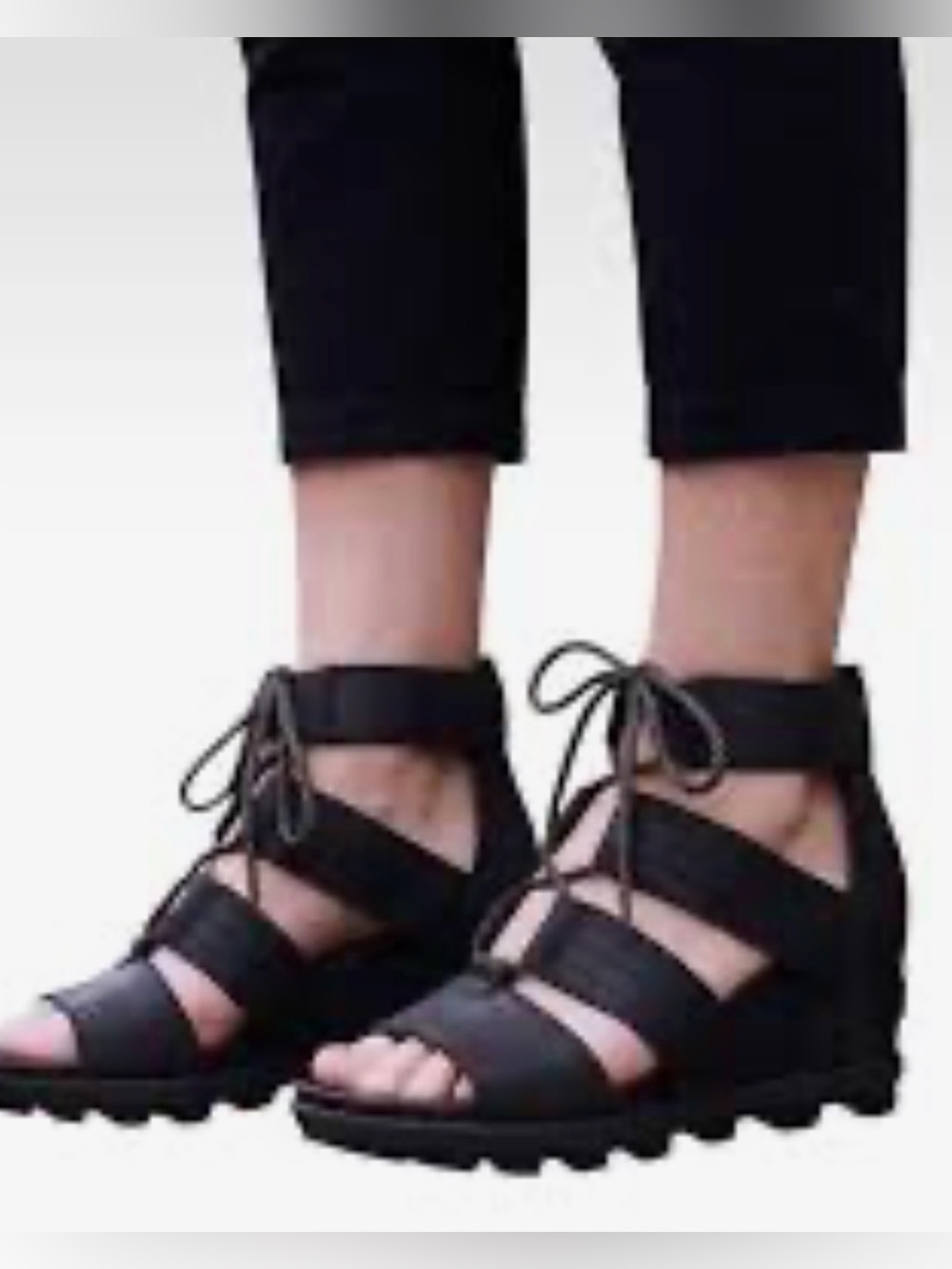 Sorel Women’s Joanie Black Leather Lace Up Gladiator Sandal Size US 8